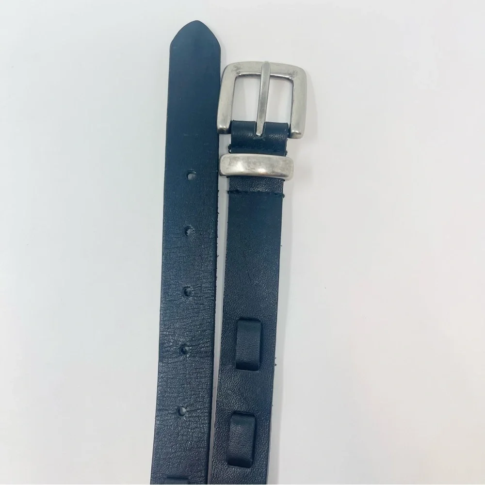 Leather‎ Woven Geometric Contemporary Black Belt w/ Silver Toned Buckle